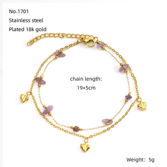 Wholesale Unisex Natural Stone And 316L Stainless Steel Heart Pattern Electroplated Bracelet