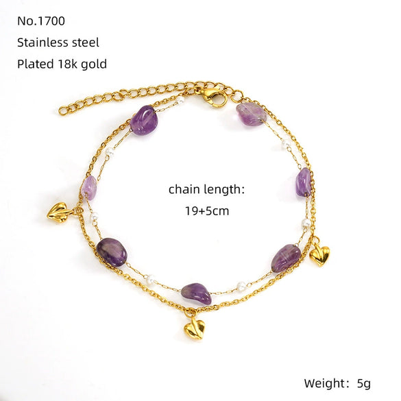 Wholesale Unisex Natural Stone And 316L Stainless Steel Heart Pattern Electroplated Bracelet