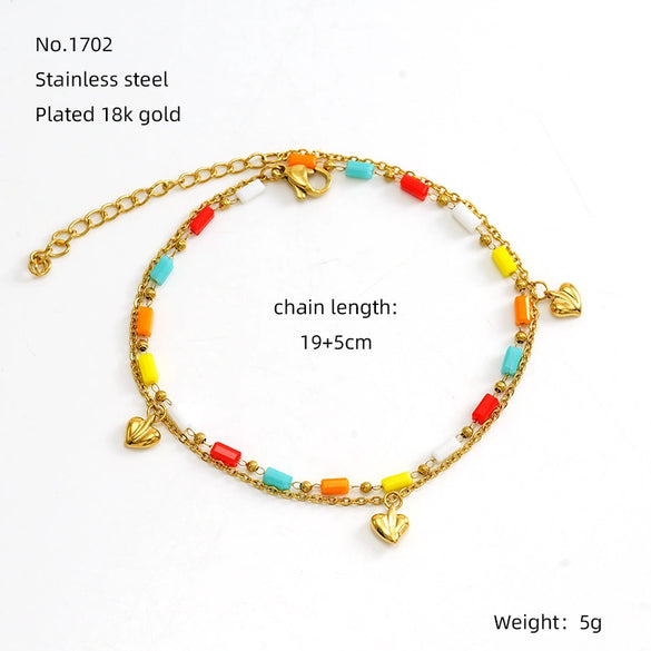 Wholesale Unisex Natural Stone And 316L Stainless Steel Heart Pattern Electroplated Bracelet