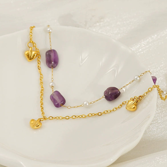 Wholesale Unisex Natural Stone And 316L Stainless Steel Heart Pattern Electroplated Bracelet