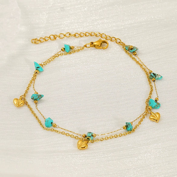 Wholesale Unisex Natural Stone And 316L Stainless Steel Heart Pattern Electroplated Bracelet