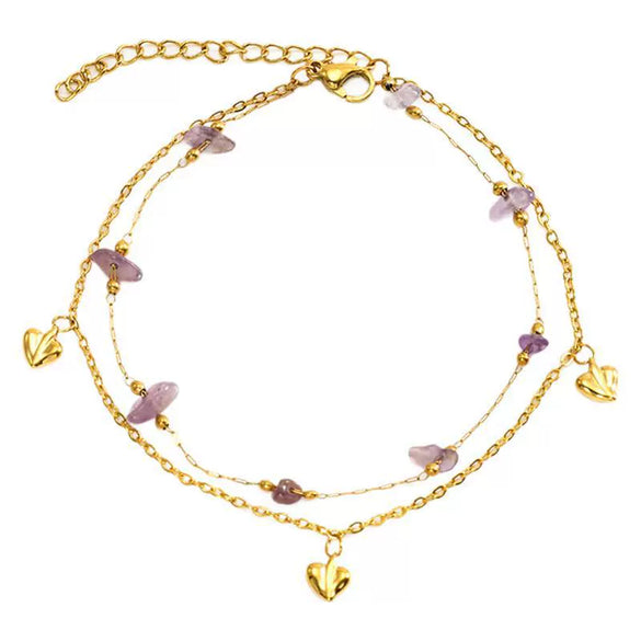 Wholesale Unisex Natural Stone And 316L Stainless Steel Heart Pattern Electroplated Bracelet