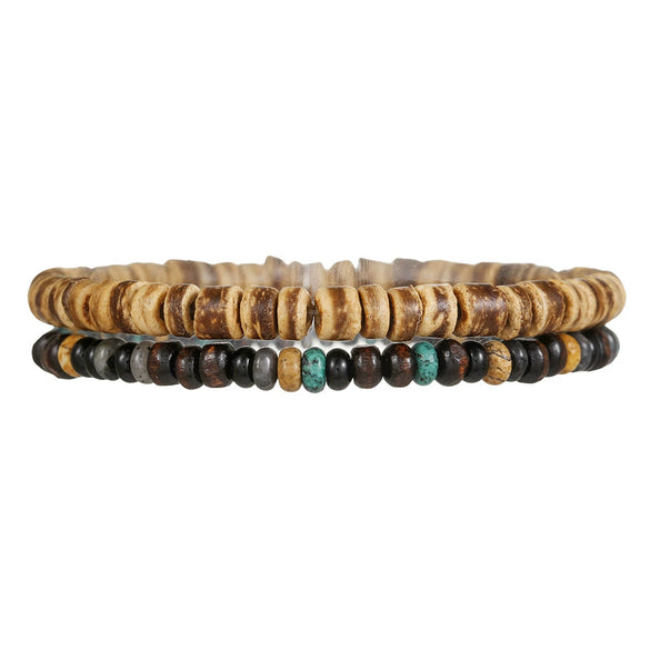 Wholesale Unisex Natural Wood Geometric Bead Elastic Handmade Bracelet Set