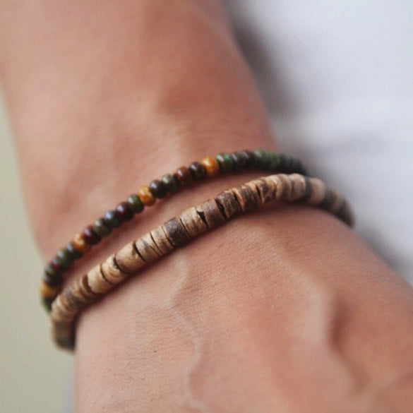 Wholesale Unisex Natural Wood Geometric Bead Elastic Handmade Bracelet Set