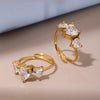 Wholesale Unisex Niche Geometric Ferris Wheel Inlaid Zircon Stainless Steel Goldplated Adjustable Opening Ring
