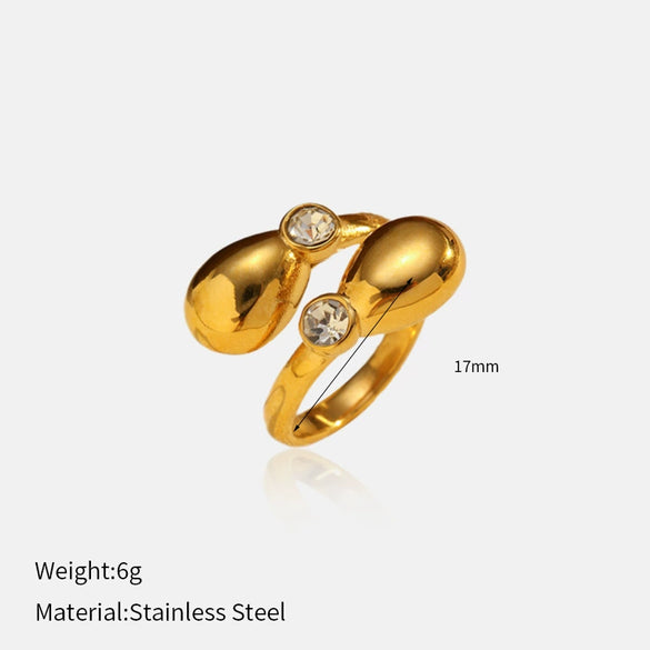 Wholesale Unisex Open Stainless Steel Rings With Flower And Geometric Patterns 18K Gold Plated