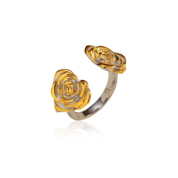 Wholesale Unisex Open Stainless Steel Rings With Flower And Geometric Patterns 18K Gold Plated