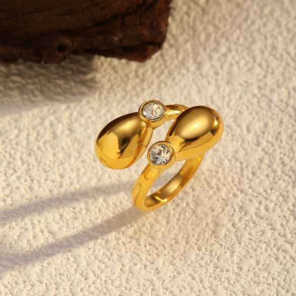 Wholesale Unisex Open Stainless Steel Rings With Flower And Geometric Patterns 18K Gold Plated
