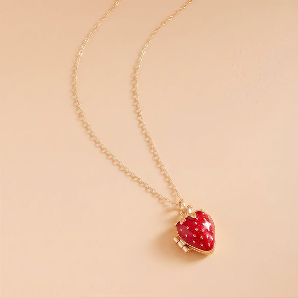 Wholesale Unisex Openable Fruit Design Diamondstudded Oildrip Copper Pendant Necklace With Electroplating
