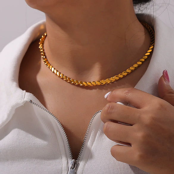 Wholesale Unisex Oval Blade Stitching Chain Design Electroplated Titanium Steel Jewelry Suit Necklace Bracelet