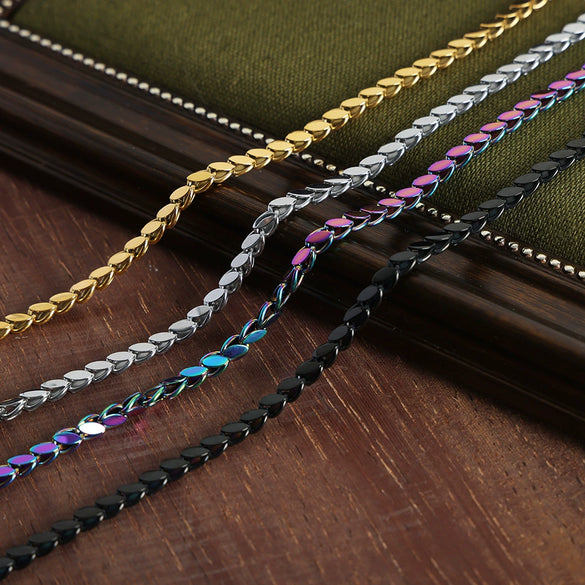 Wholesale Unisex Oval Blade Stitching Chain Design Electroplated Titanium Steel Jewelry Suit Necklace Bracelet