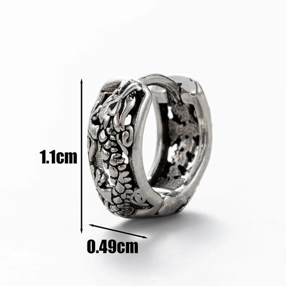 Wholesale Unisex Piercing Earrings Stainless Steel Cast Dragon Totem Geometric Pattern Punk Style Polished