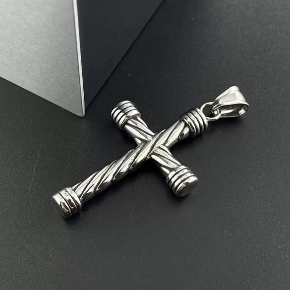 Wholesale Unisex Punk Hiphop Street Style Stainless Steel Cross Twist Necklace With Doll Pattern And Polishing Treatment
