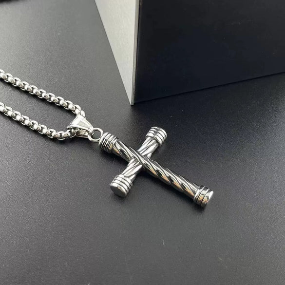 Wholesale Unisex Punk Hiphop Street Style Stainless Steel Cross Twist Necklace With Doll Pattern And Polishing Treatment
