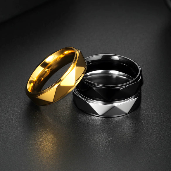 Wholesale Unisex Punk Ring Titanium Steel Geometric Triangular Faceted Electroplated