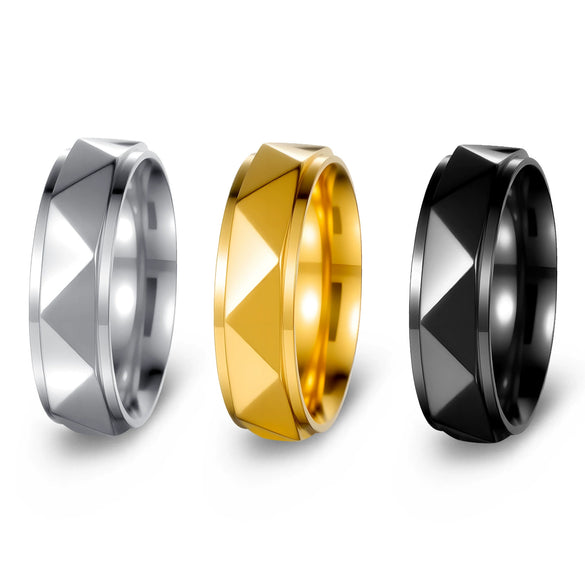 Wholesale Unisex Punk Ring Titanium Steel Geometric Triangular Faceted Electroplated
