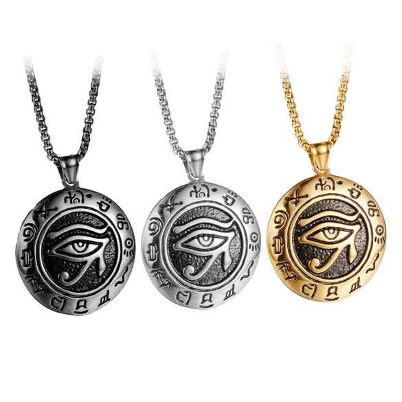 Wholesale Unisex Punk Style Alloy Eye Of Horus Pendant Necklace With Pearl Chain And Electroplating Design