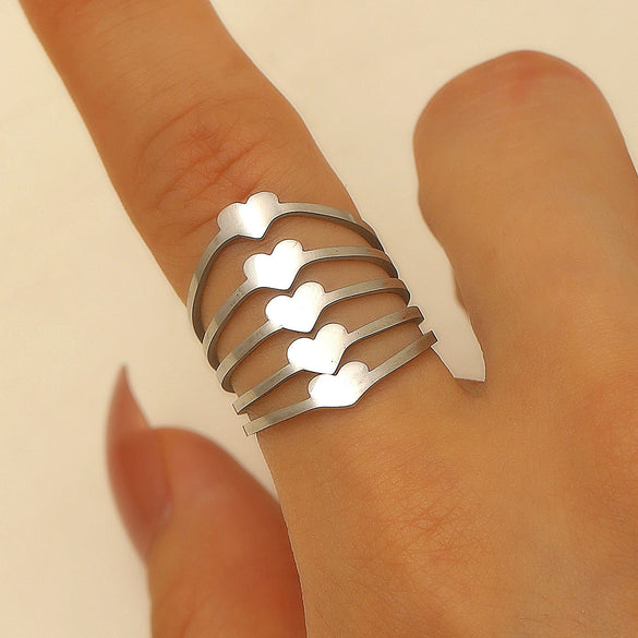 Wholesale Unisex Retro Court Style Geometric Pattern Stainless Steel Hollow Carved Electroplated Ring