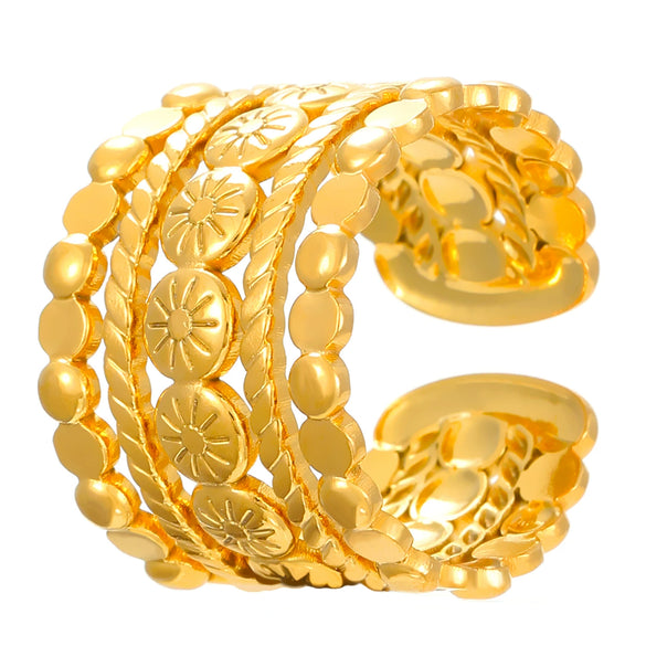 Wholesale Unisex Retro Court Style Geometric Pattern Stainless Steel Hollow Carved Electroplated Ring