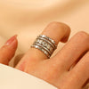 Wholesale Unisex Retro Court Style Geometric Pattern Stainless Steel Hollow Carved Electroplated Ring