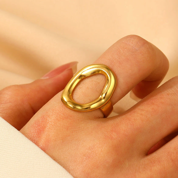 Wholesale Unisex Retro Court Style Geometric Pattern Stainless Steel Hollow Carved Electroplated Ring