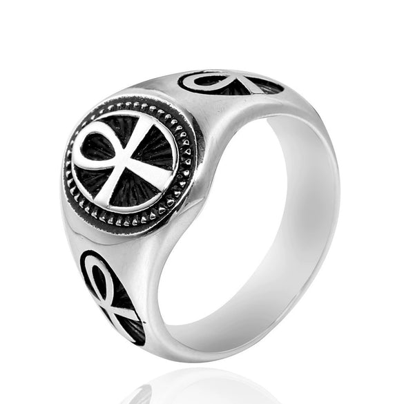 Wholesale Unisex Retro Cross Ring In Stainless Steel With Geometric Design And Oiling Treatment