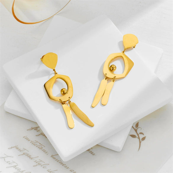 Wholesale Unisex Retro Elegant Cold Style Irregular Round Geometric Tassel Long Pendant Earrings Titanium Steel Electroplated