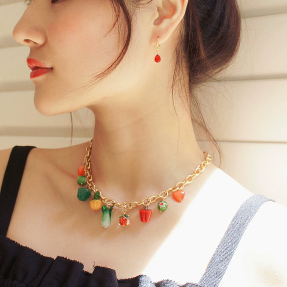 Wholesale Unisex Retro Fruit Style Stainless Steel And Copper Electroplated Necklace Pendant With Regular Chain