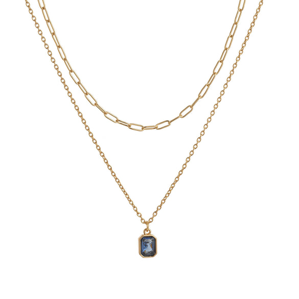 Wholesale Unisex Retro Geometric Doublelayered Necklace With Rectangular Pendant Copper O Word Chain Titanium Steel Electroplated December Birthstone