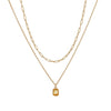 Wholesale Unisex Retro Geometric Doublelayered Necklace With Rectangular Pendant Copper O Word Chain Titanium Steel Electroplated December Birthstone