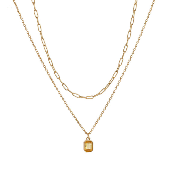 Wholesale Unisex Retro Geometric Doublelayered Necklace With Rectangular Pendant Copper O Word Chain Titanium Steel Electroplated December Birthstone