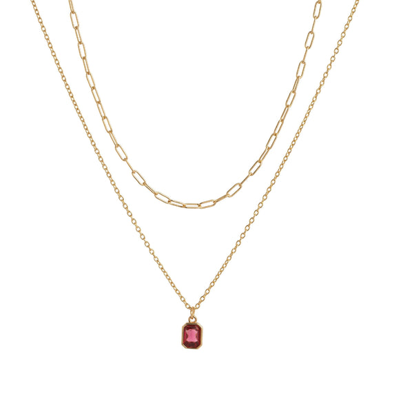 Wholesale Unisex Retro Geometric Doublelayered Necklace With Rectangular Pendant Copper O Word Chain Titanium Steel Electroplated December Birthstone