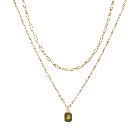 Wholesale Unisex Retro Geometric Doublelayered Necklace With Rectangular Pendant Copper O Word Chain Titanium Steel Electroplated December Birthstone
