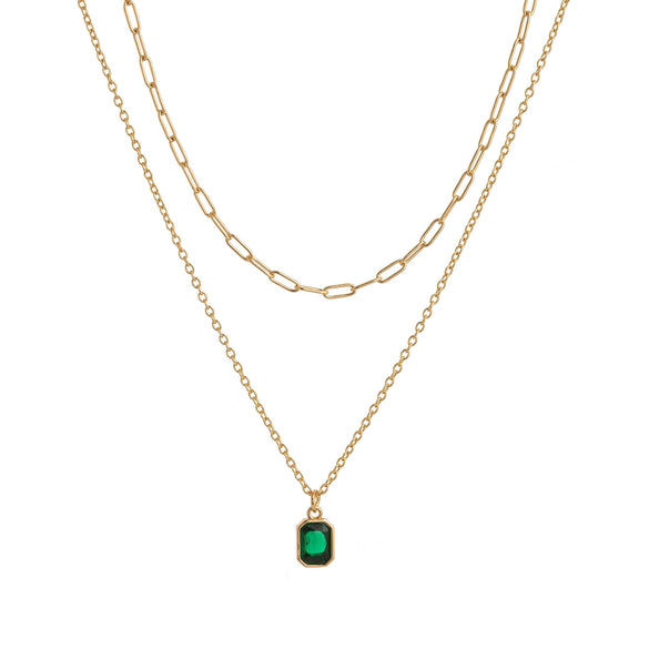 Wholesale Unisex Retro Geometric Doublelayered Necklace With Rectangular Pendant Copper O Word Chain Titanium Steel Electroplated December Birthstone