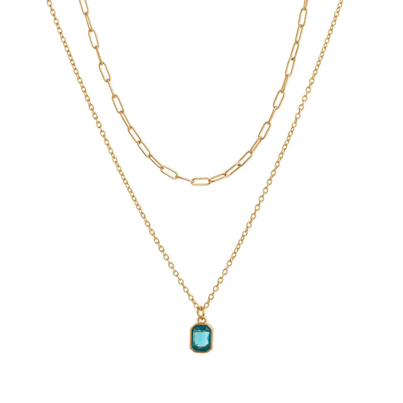 Wholesale Unisex Retro Geometric Doublelayered Necklace With Rectangular Pendant Copper O Word Chain Titanium Steel Electroplated December Birthstone