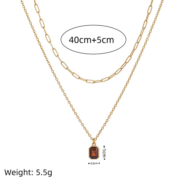 Wholesale Unisex Retro Geometric Doublelayered Necklace With Rectangular Pendant Copper O Word Chain Titanium Steel Electroplated December Birthstone