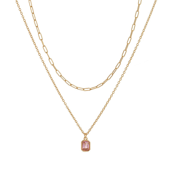 Wholesale Unisex Retro Geometric Doublelayered Necklace With Rectangular Pendant Copper O Word Chain Titanium Steel Electroplated December Birthstone