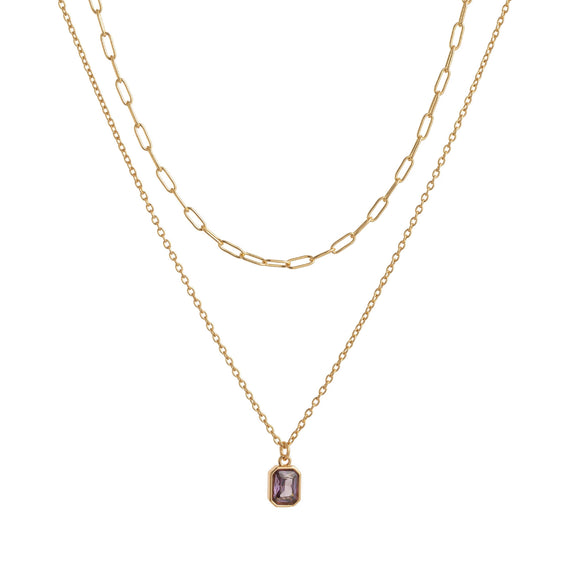 Wholesale Unisex Retro Geometric Doublelayered Necklace With Rectangular Pendant Copper O Word Chain Titanium Steel Electroplated December Birthstone