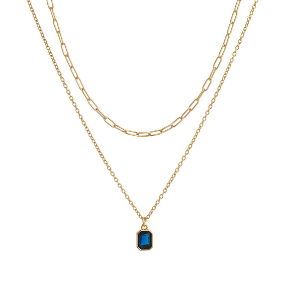 Wholesale Unisex Retro Geometric Doublelayered Necklace With Rectangular Pendant Copper O Word Chain Titanium Steel Electroplated December Birthstone