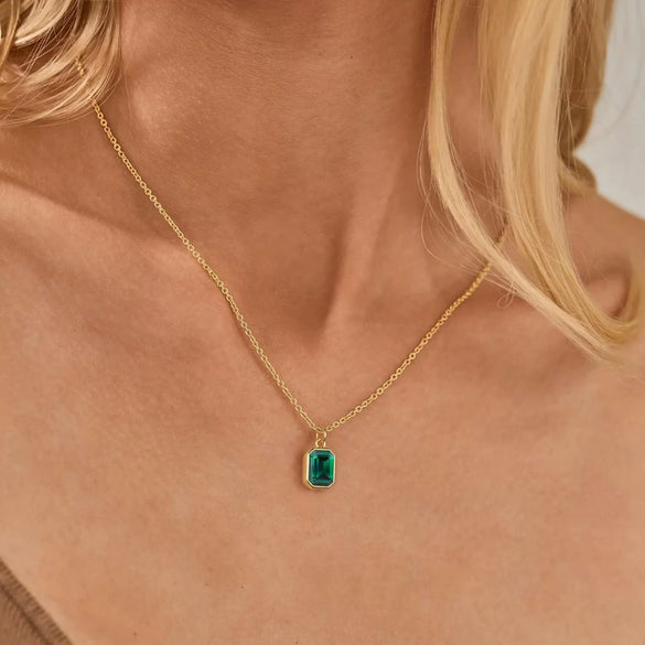 Wholesale Unisex Retro Geometric Doublelayered Necklace With Rectangular Pendant Copper O Word Chain Titanium Steel Electroplated December Birthstone