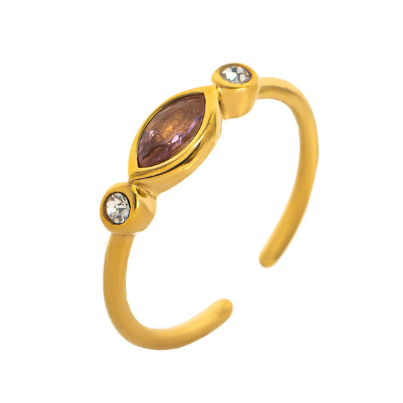 Wholesale Unisex Retro Geometric Electroplated Titanium Steel Ring With Horse Eye Color Zircon
