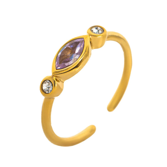 Wholesale Unisex Retro Geometric Electroplated Titanium Steel Ring With Horse Eye Color Zircon