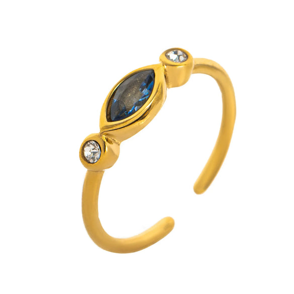 Wholesale Unisex Retro Geometric Electroplated Titanium Steel Ring With Horse Eye Color Zircon