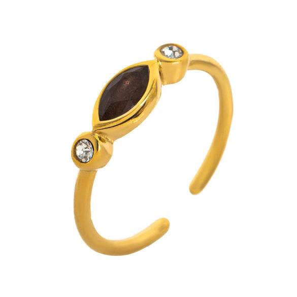 Wholesale Unisex Retro Geometric Electroplated Titanium Steel Ring With Horse Eye Color Zircon