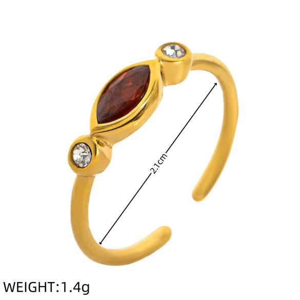 Wholesale Unisex Retro Geometric Electroplated Titanium Steel Ring With Horse Eye Color Zircon
