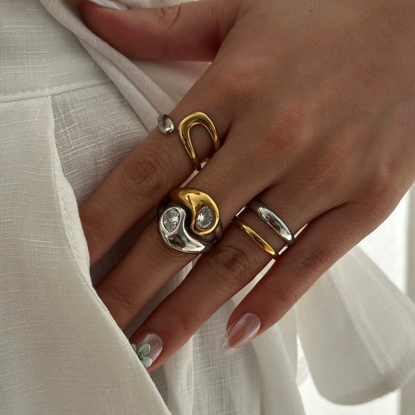 Wholesale Unisex Retro Geometric Stainless Steel Electroplated Rings