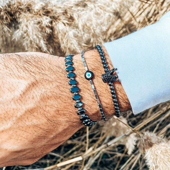 Wholesale Unisex Retro Handmade Geometric Volcanic Stone And Wooden Beads Double Layer Stacked Bracelet