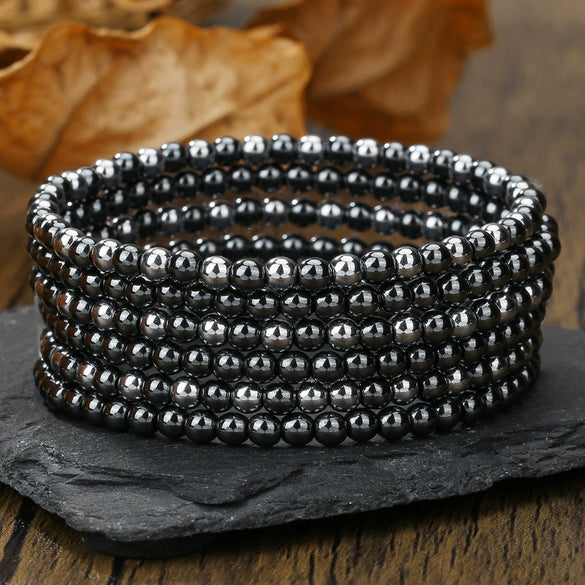 Wholesale Unisex Retro Handmade Geometric Volcanic Stone And Wooden Beads Double Layer Stacked Bracelet