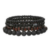 Wholesale Unisex Retro Handmade Geometric Volcanic Stone And Wooden Beads Double Layer Stacked Bracelet