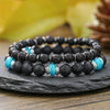 Wholesale Unisex Retro Handmade Geometric Volcanic Stone And Wooden Beads Double Layer Stacked Bracelet